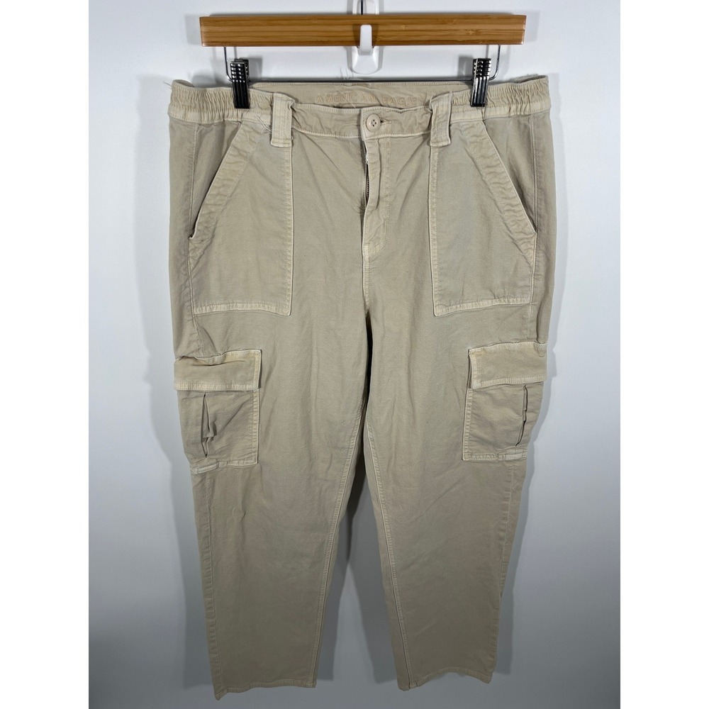 American Eagle Womens Y2K Cargo Pants 16 Beige Taper Fit Light Wash High Rise‎